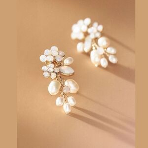 Anthropologie Twigs & Honey Freshwater Pearl and Crystal Cluster Earrings